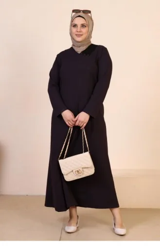 Großes Damen-Mutterkleid Aus Wabenstoff-Jacquard 4756 Pflaume 4756.Mürdüm