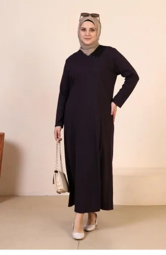 Großes Damen-Mutterkleid Aus Wabenstoff-Jacquard 4756 Pflaume 4756.Mürdüm