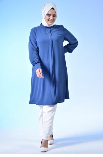 Women`s Large Size Hijab Tunic Buttoned Ayrobin Fabric 4892 Indigo 4892.İndigo