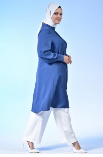 Große Hijab-Tunika Für Damen Mit Knöpfen Ayrobin-Stoff 4892 Indigo 4892.İndigo