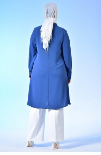 Women`s Large Size Hijab Tunic Buttoned Ayrobin Fabric 4892 Indigo 4892.İndigo
