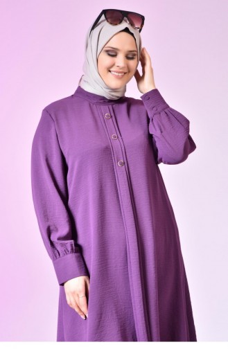 Women`s Large Size Hijab Tunic Buttoned Ayrobin Fabric 4892 Plum 4892.Mürdüm