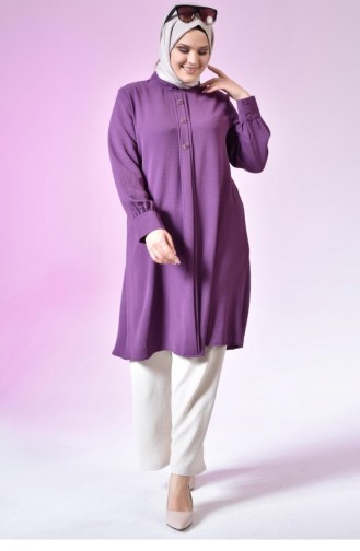 Women`s Large Size Hijab Tunic Buttoned Ayrobin Fabric 4892 Plum 4892.Mürdüm