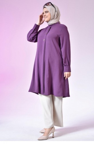 Women`s Large Size Hijab Tunic Buttoned Ayrobin Fabric 4892 Plum 4892.Mürdüm