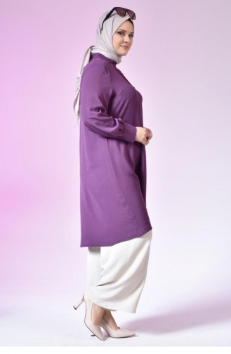 Women`s Large Size Hijab Tunic Buttoned Ayrobin Fabric 4892 Plum 4892.Mürdüm