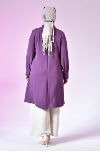 Women`s Large Size Hijab Tunic Buttoned Ayrobin Fabric 4892 Plum 4892.Mürdüm