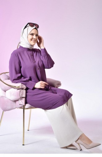 Grote Maat Hijab-tuniek Voor Dames Met Knopen Ayrobin-stof 4892 Pruim 4892.Mürdüm