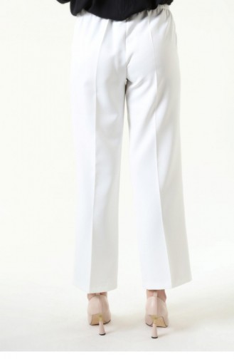 Large Size Fabric Trousers Women`s Wide Leg 4895 White 4895.Beyaz