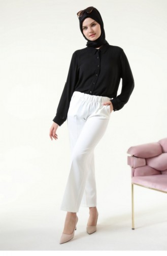 Pantalon En Tissu Grande Taille Femme Jambe Large 4895 Blanc 4895.Beyaz
