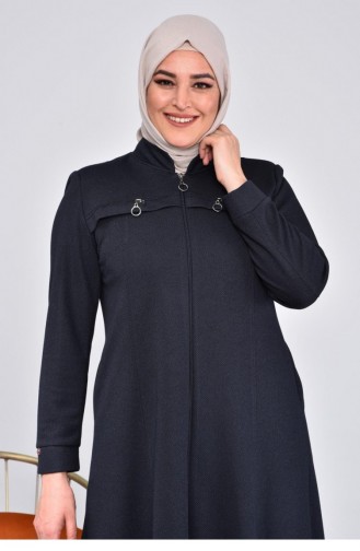 Women`s Large Size Zippered Winter Coat Topcoat 5119 Navy Blue 5119.Lacivert