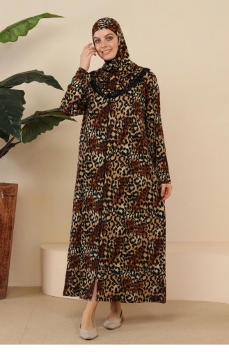 Women`s Large Size Full Hijab Clothing Prayer Dress 7028 Brown 7028.Kahverengi