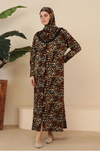 Kadın Büyük Beden Tam Tesettür Giyçık Namaz Elbisesi 7028 Kahverengi
