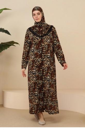 فستان صلاة نسائي مقاس كبير للحجاب الكامل 7028 بني 7028.Kahverengi