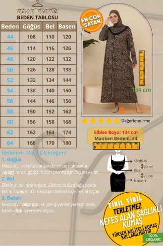 Women`s Large Size Full Hijab Clothing Prayer Dress 7028 Leopard 7028.Leopar