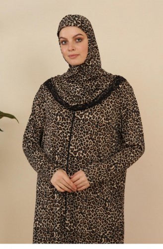Großes Damen-Gebetskleid Mit Vollständiger Hijab-Kleidung 7028 Leopard 7028.Leopar