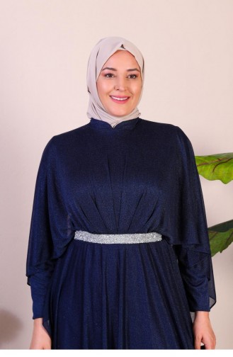 Damen-Abendkleid In Übergröße Mit Umhang Und Glitzer 8098 Marineblau 8098.Lacivert