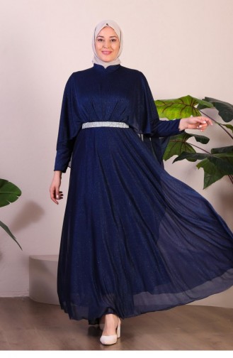 Damen-Abendkleid In Übergröße Mit Umhang Und Glitzer 8098 Marineblau 8098.Lacivert