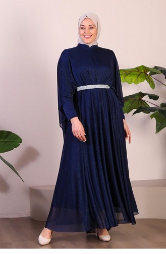 Damen-Abendkleid In Übergröße Mit Umhang Und Glitzer 8098 Marineblau 8098.Lacivert