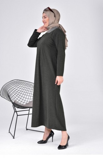 فستان أم بياقة على شكل قمر مقاس كبير للسيدات حجاب طويل 8107 كاكي 8107.Haki