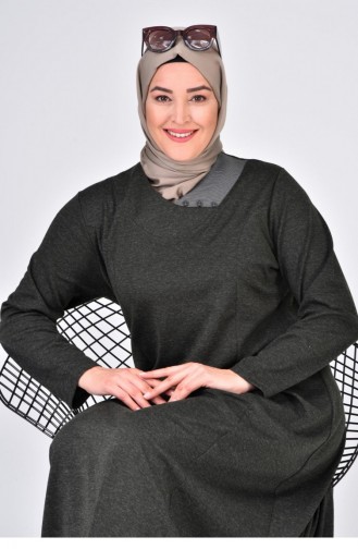 Robe Mère Longue à Col Lunaire Pour Femmes Grande Taille Hijab 8107 Kaki 8107.Haki
