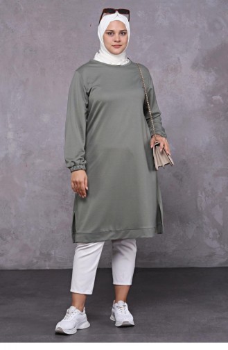 Tunique Hijab Longue En Coton Peigné à Deux Fils Pour Femme Grande Taille 8142 Vert Menthe 8142.Mint Yeşili