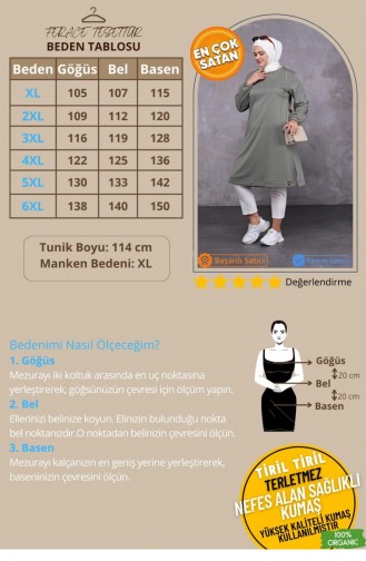 Lange Hijab-Tunika Aus Zweifädig Gekämmter Baumwolle Für Damen In Großer Größe 8142 Mintgrün 8142.Mint Yeşili