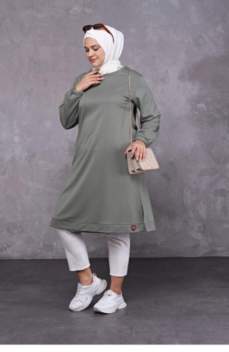 Tunique Hijab Longue En Coton Peigné à Deux Fils Pour Femme Grande Taille 8142 Vert Menthe 8142.Mint Yeşili