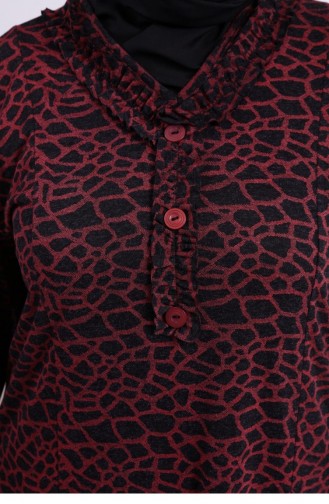 Women`s Daily Dress Hijab Leopard Patterned Plus Size Dress 8143 Claret Red 8143.Bordo