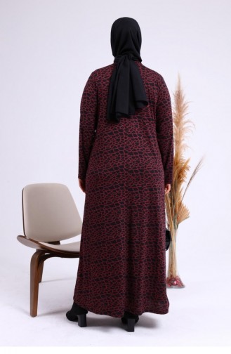 Women`s Daily Dress Hijab Leopard Patterned Plus Size Dress 8143 Claret Red 8143.Bordo