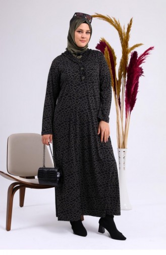 Damen-Tageskleid Hijab Mit Leopardenmuster Übergrößenkleid 8143 Khaki 8143.Haki