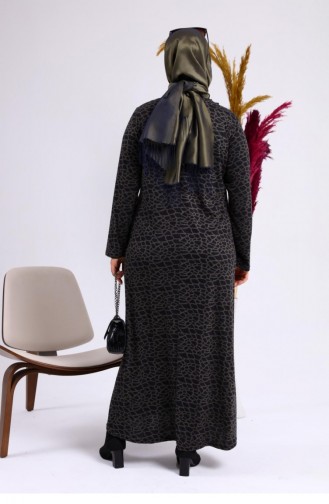 Women`s Daily Dress Hijab Leopard Patterned Plus Size Dress 8143 Khaki 8143.Haki