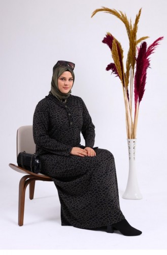 Damen-Tageskleid Hijab Mit Leopardenmuster Übergrößenkleid 8143 Khaki 8143.Haki