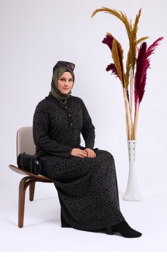 Women`s Daily Dress Hijab Leopard Patterned Plus Size Dress 8143 Khaki 8143.Haki