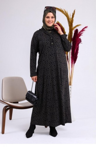 Women`s Daily Dress Hijab Leopard Patterned Plus Size Dress 8143 Khaki 8143.Haki