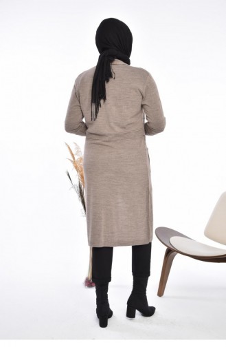 Women`s Knitwear Long Cardigan With Pocket V-Neck 8180 Gray 8180.Gri
