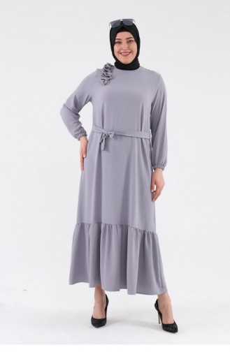Robe Hijab Femme Grande Taille Avec Épaules Volantes 8207 Gris 8207.Gri