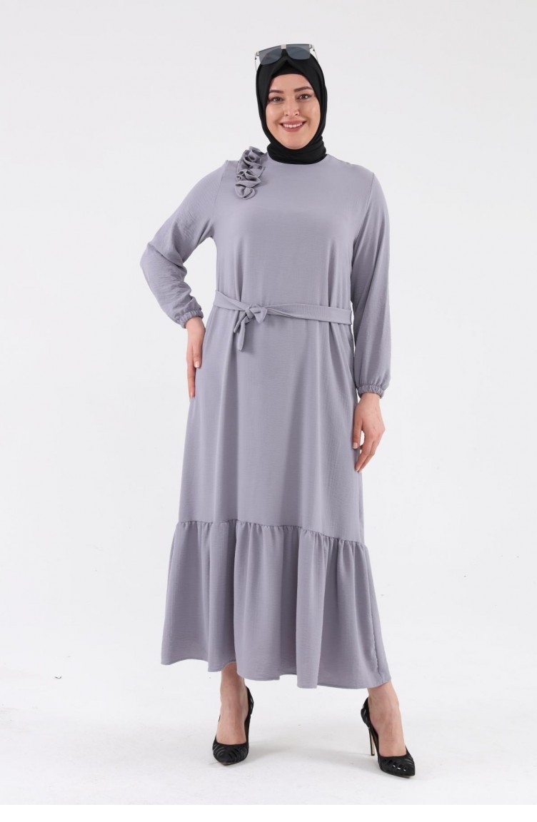 Robe Hijab Femme Grande Taille Avec Epaules Volantes 8207 Gris 8207.Gri Sefamerve