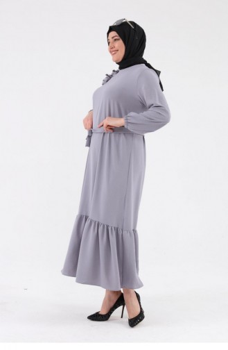 فستان حجاب نسائي مقاس كبير وأكتاف مكشكشة 8207 رمادي 8207.Gri