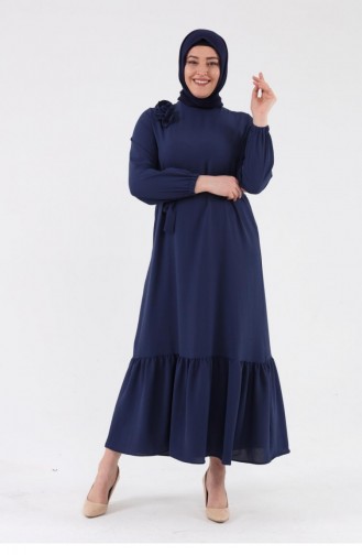 Grote Maat Hijab-schouderjurk Met Ruches Voor Dames 8207 Marineblauw 8207.Lacivert