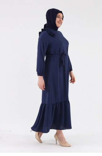 Grote Maat Hijab-schouderjurk Met Ruches Voor Dames 8207 Marineblauw 8207.Lacivert