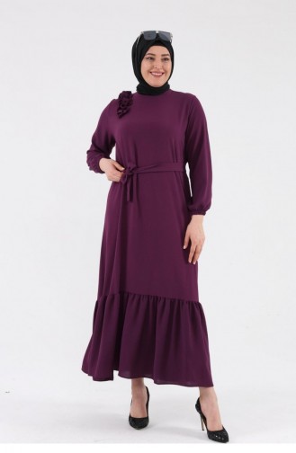 فستان حجاب نسائي مقاس كبير مع أكتاف مكشكشة 8207 برقوق 8207.Mürdüm