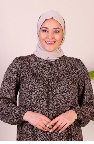 فستان أم طويل مقاس كبير للسيدات ملابس حجاب صيفية 8226 بني 8226.Kahverengi