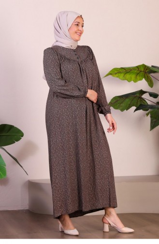 Kadın Uzun Buyuk Beden Anne Elbise Yazlik Tesettur Giyim 8226 Kahverengi