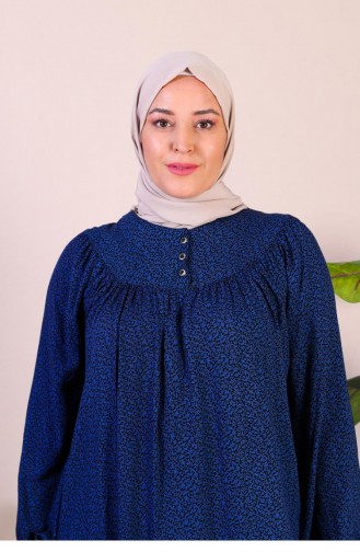 Kadın Uzun Buyuk Beden Anne Elbise Yazlik Tesettur Giyim 8226 Mavi