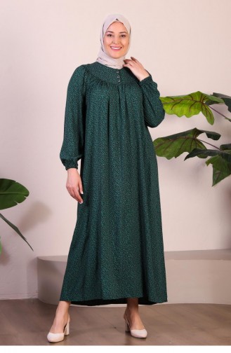 Women`s Long Plus Size Mother Dress Summer Hijab Clothing 8226 Green 8226.Yeşil