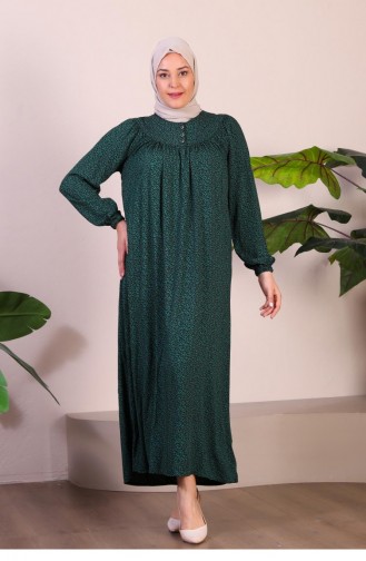 Kadın Uzun Buyuk Beden Anne Elbise Yazlik Tesettur Giyim 8226 Yeşil