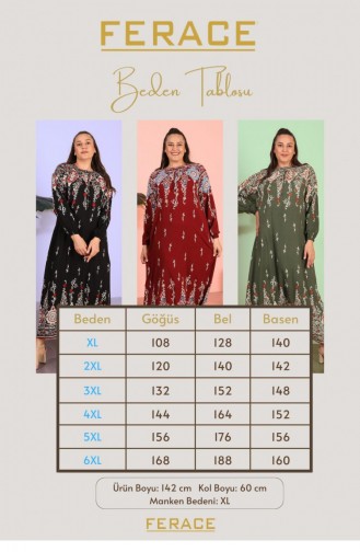 Kadin Buyuk Beden Tesettur Anne Elbise Eteği Sulu Model 8408S8 Haki