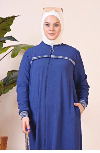 Women`s Large Size Aerobin Zippered Abaya Sports Hijab Clothing Oversize 8710 Navy Blue 8710.Lacivert