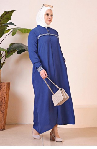 Aerobin – Abaya De Sport à Fermeture éclair Pour Femmes Vêtements Hijab Surdimensionnés Grande Taille Bleu Marine 8710 8710.Lacivert