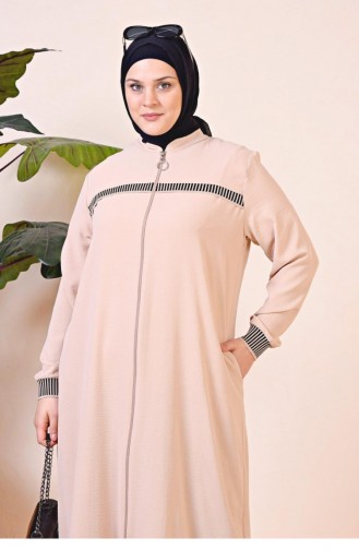 Women`s Large Size Aerobin Zippered Abaya Sports Hijab Clothing Oversize 8710 Stone 8710.Taş